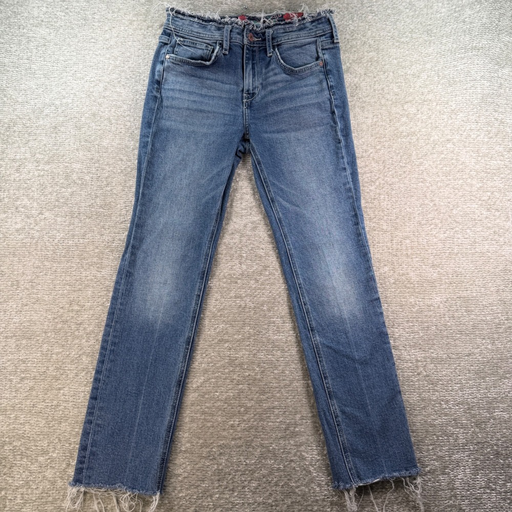 Sam Edelman The Kitten Straight Raw Hem‎ Jeans 27 Blue Frayed Mid Rise Boho